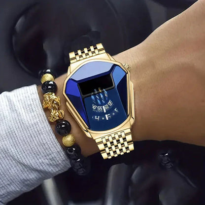 Mens Digital Quartz Watch Stainless Steel Strap Oval Case