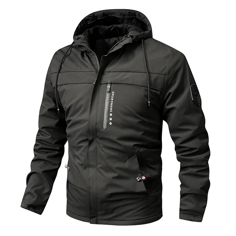 Mens Fleece Quilted Jacket Hooded Outdoor Zip Coat