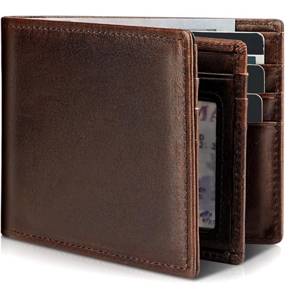 Mens Genuine Leather RFID Blocking Bifold Wallet Card Holder
