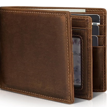 Mens Genuine Leather RFID Blocking Bifold Wallet Card Holder