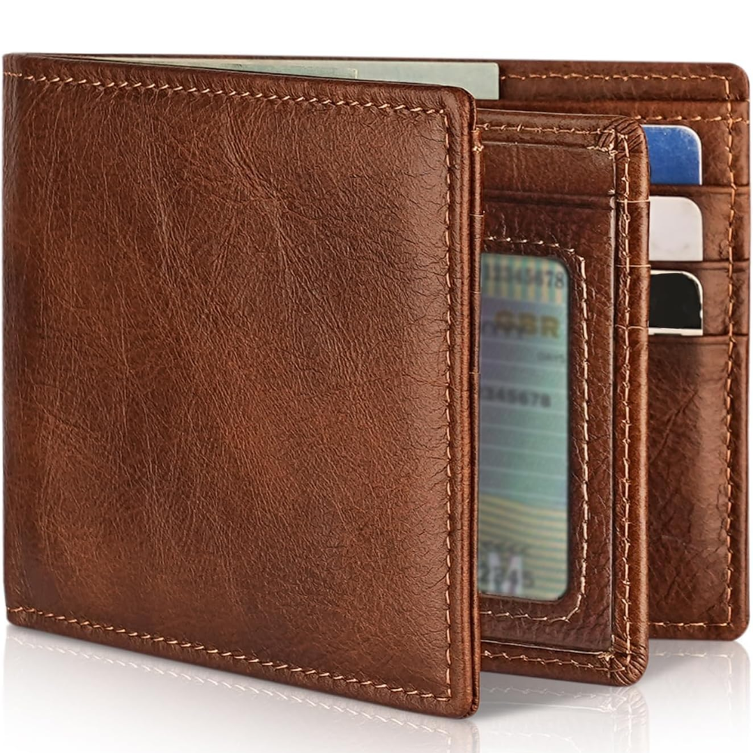 Mens Genuine Leather RFID Blocking Bifold Wallet Card Holder