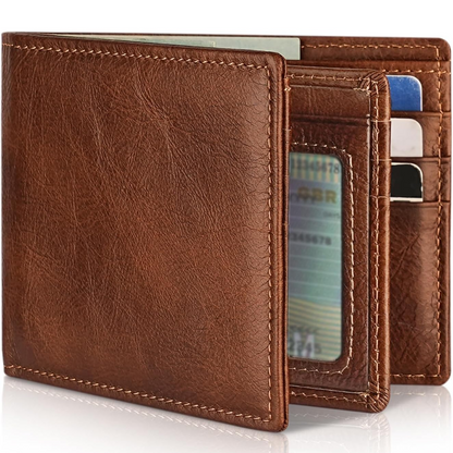 Mens Genuine Leather RFID Blocking Bifold Wallet Card Holder