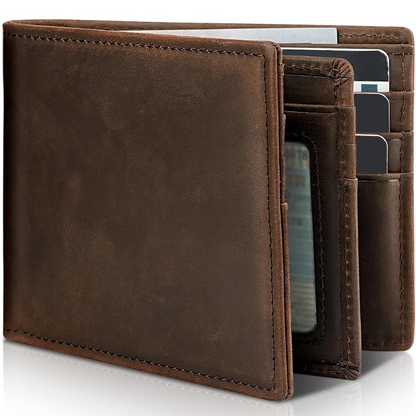 Mens Genuine Leather RFID Blocking Bifold Wallet Card Holder