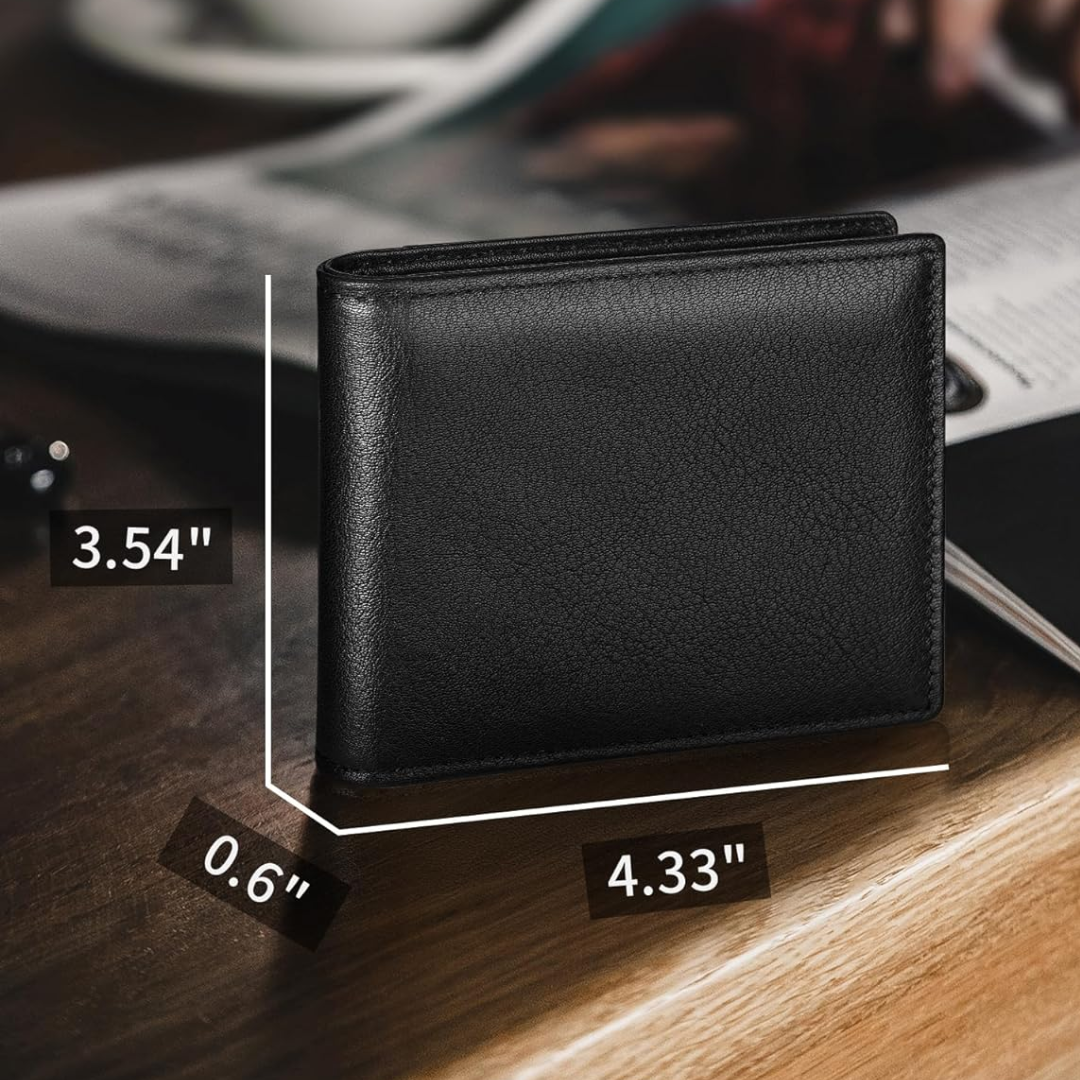 Men's Genuine Leather RFID Wallet Slim Bifold Card Holder with ID Window