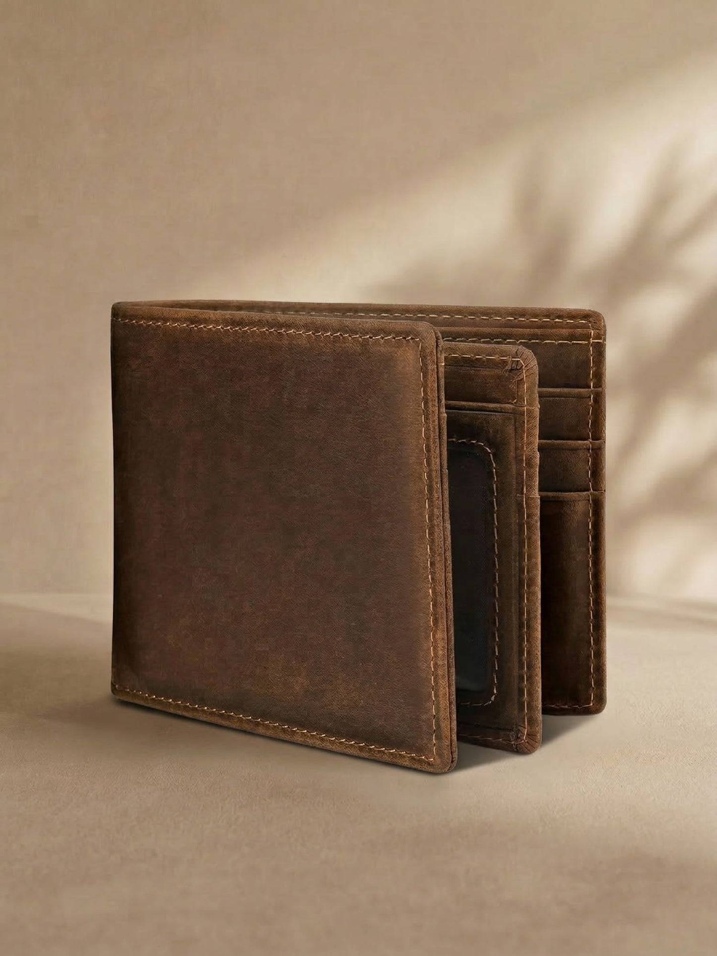 Men's Genuine Leather RFID Wallet Slim Bifold Card Holder with ID Window