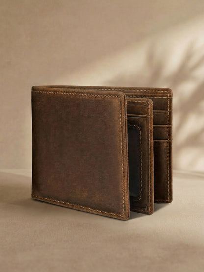 Men's Genuine Leather RFID Wallet Slim Bifold Card Holder with ID Window