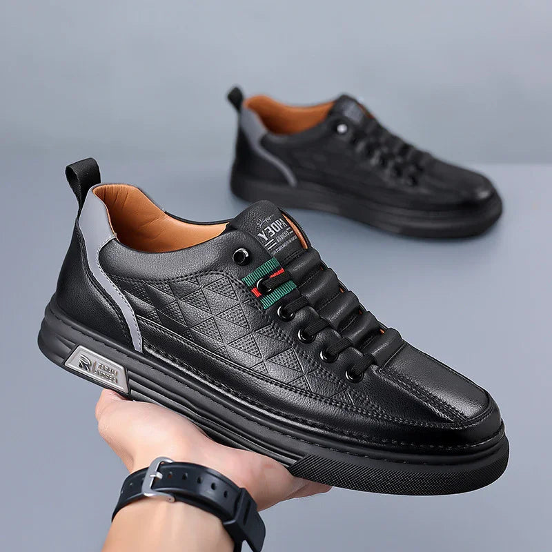 Men's Genuine Leather Sneakers Lightweight Comfort Casual Shoes