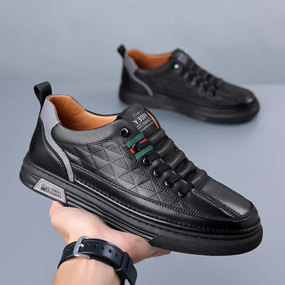 Men's Genuine Leather Sneakers Lightweight Comfort Casual Shoes
