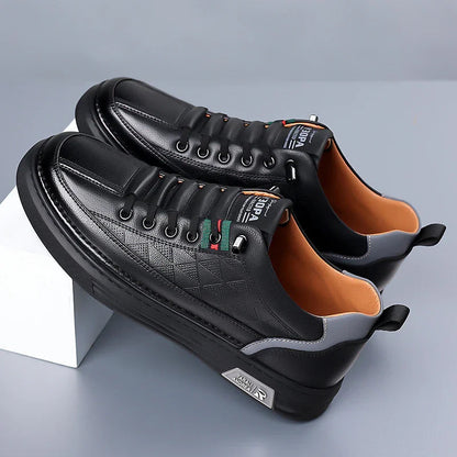 Men's Genuine Leather Sneakers Lightweight Comfort Casual Shoes