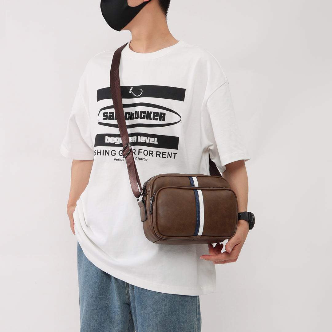 Mens Leather Shoulder Bag Adjustable Chain Strap Commuter Bag