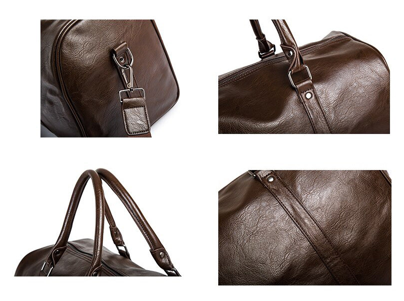 Mens Leather Travel Duffel Bag Large Capacity Carry On Weekender