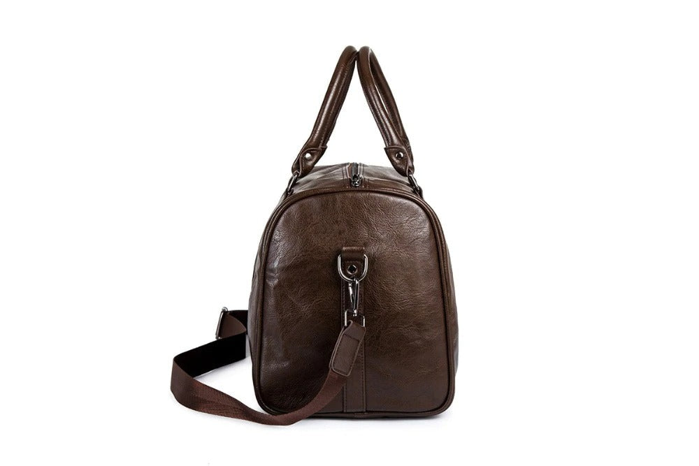 Mens Leather Travel Duffel Bag Large Capacity Carry On Weekender