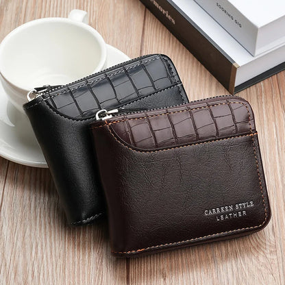 Mens Leather Wallet Compact Bifold Card Holder Coin Pocket