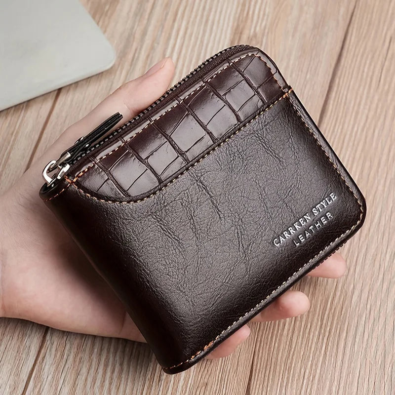 Mens Leather Wallet Compact Bifold Card Holder Coin Pocket