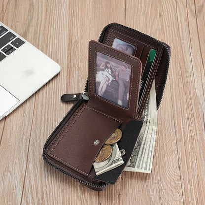 Mens Leather Wallet Compact Bifold Card Holder Coin Pocket