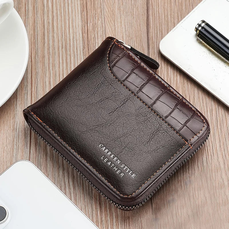 Mens Leather Wallet Compact Bifold Card Holder Coin Pocket
