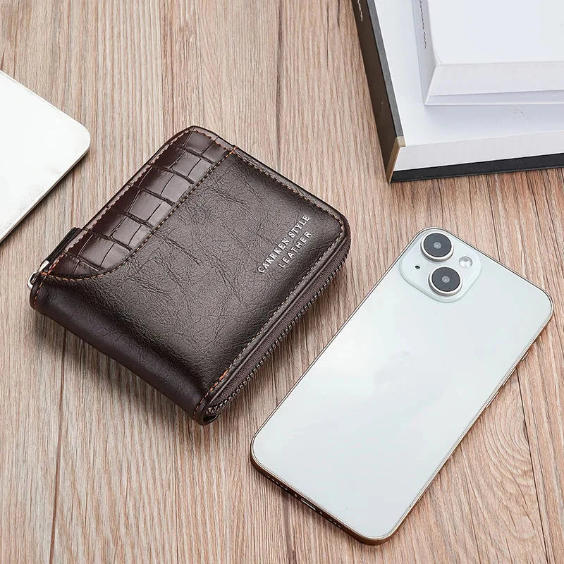 Mens Leather Wallet Compact Bifold Card Holder Coin Pocket