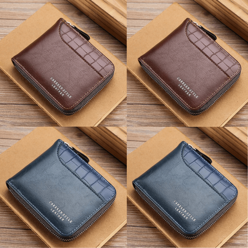 Mens Leather Wallet Compact Bifold Card Holder Coin Pocket