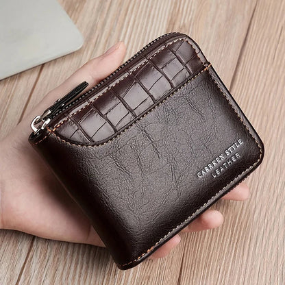 Mens Leather Wallet Compact Bifold Card Holder Coin Pocket