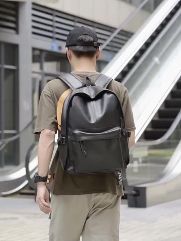 Mens PU Leather Backpack Lightweight Casual Travel School Bag
