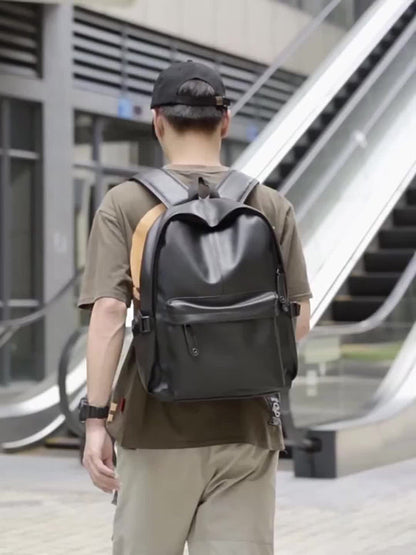 Mens PU Leather Backpack Lightweight Casual Travel School Bag