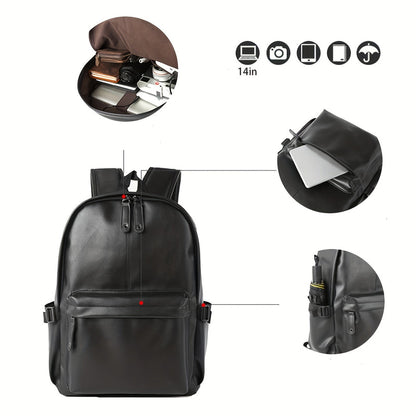 Mens PU Leather Backpack Lightweight Casual Travel School Bag