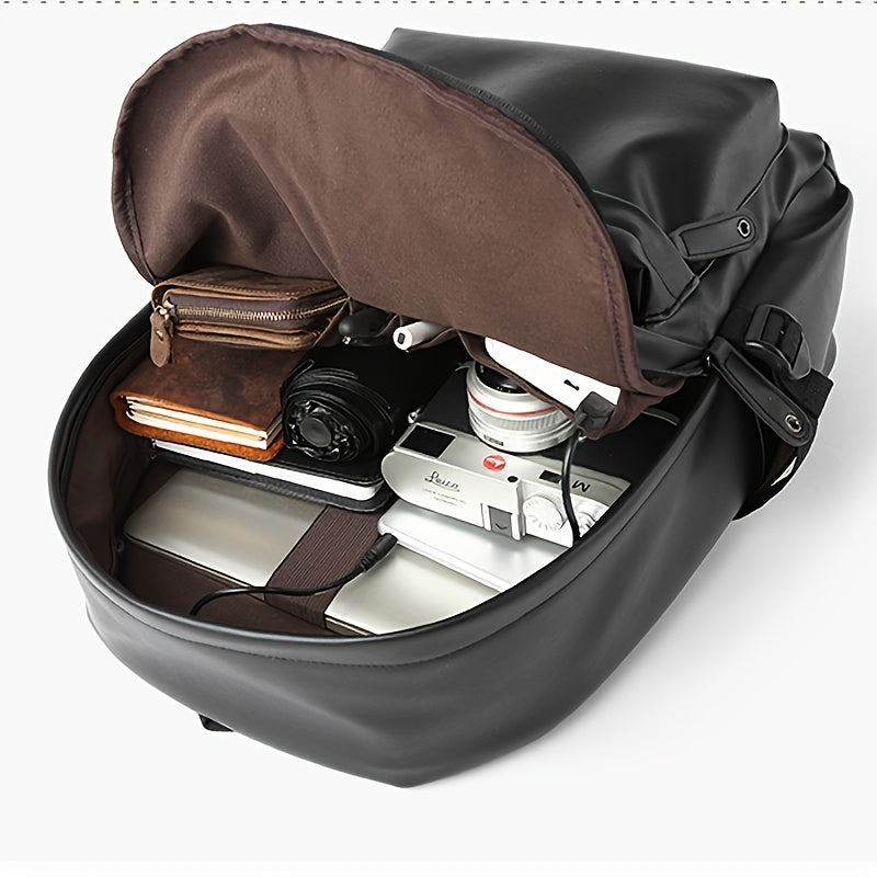 Mens PU Leather Backpack Lightweight Casual Travel School Bag