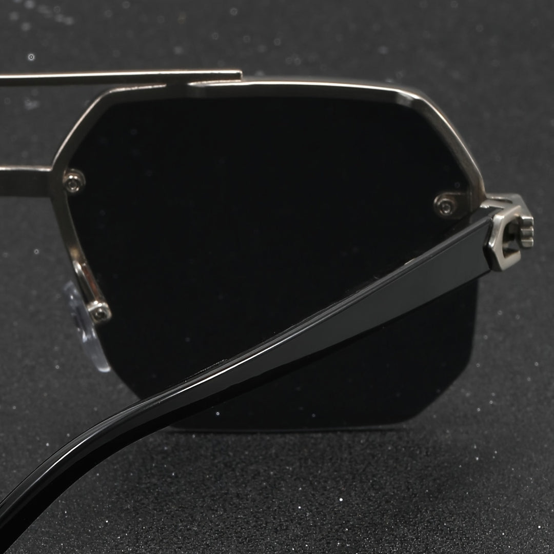 Mens Polygon Sunglasses Double Bridge Semi Rimless Eyewear