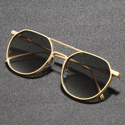 Mens Retro Round Sunglasses Blue Tint Vintage Metal Eyewear