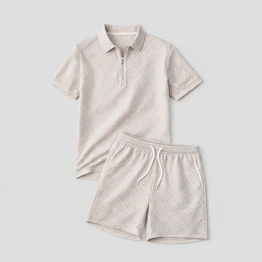 Men's Summer Polo Shirt and Shorts Set Lightweight Casual Outfit