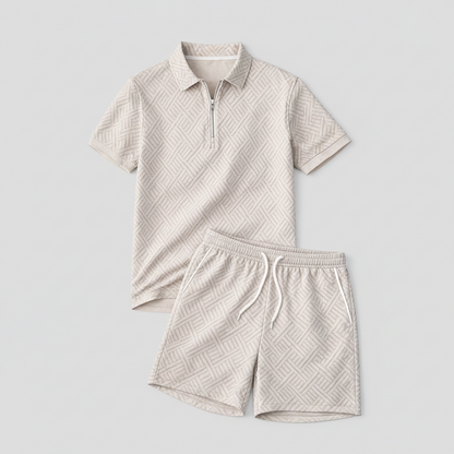 Men's Summer Polo Shirt and Shorts Set Lightweight Casual Outfit