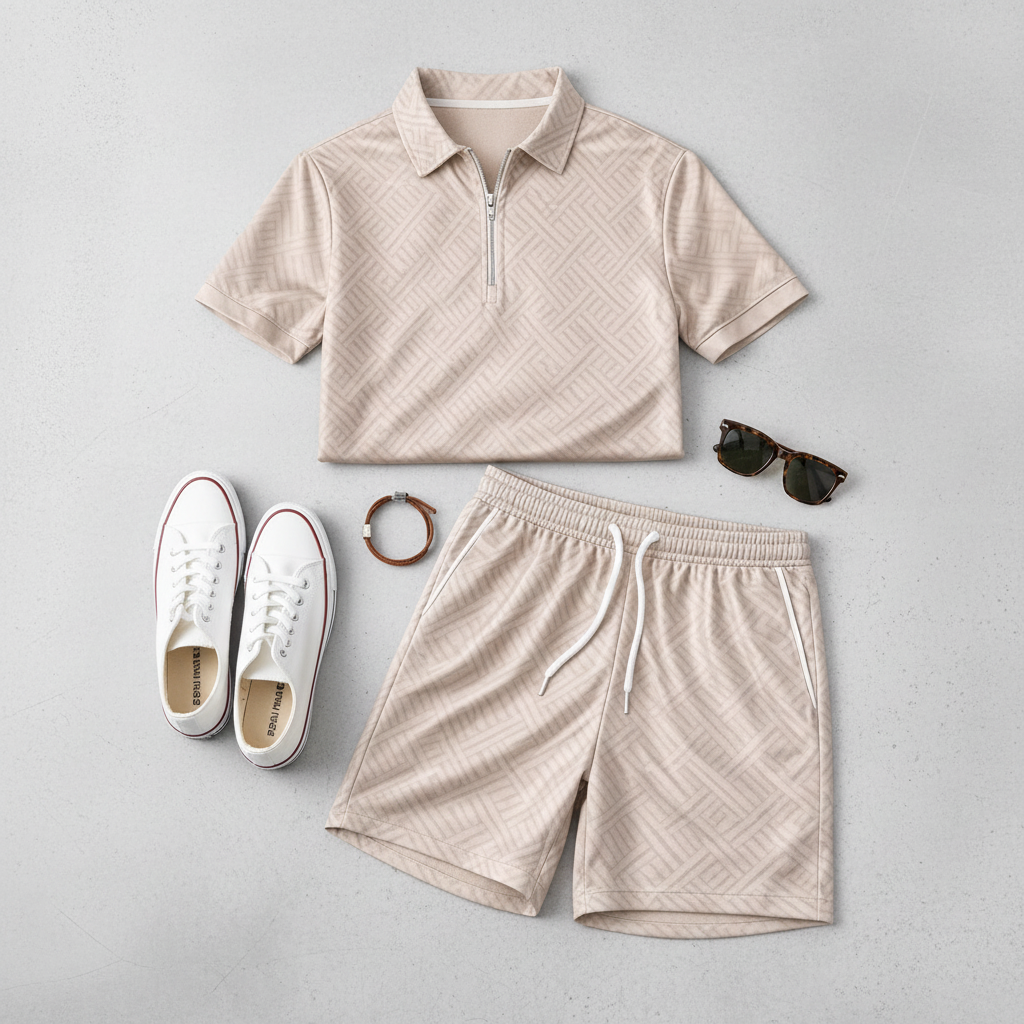 Men's Summer Polo Shirt and Shorts Set Lightweight Casual Outfit