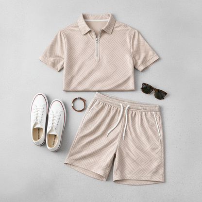 Men's Summer Polo Shirt and Shorts Set Lightweight Casual Outfit