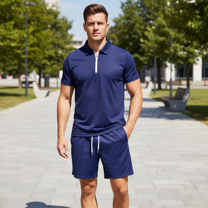 Men's Summer Polo Shirt and Shorts Set Lightweight Casual Outfit