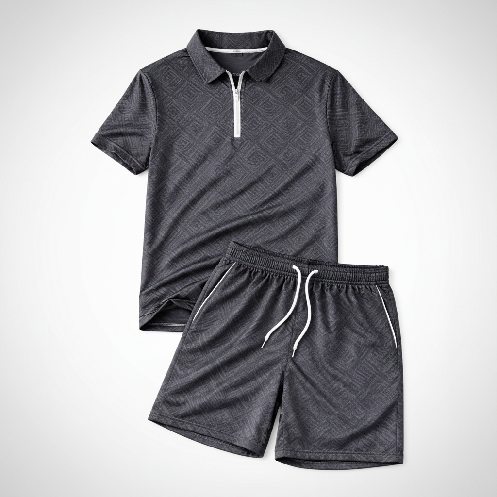 Men's Summer Polo Shirt and Shorts Set Lightweight Casual Outfit