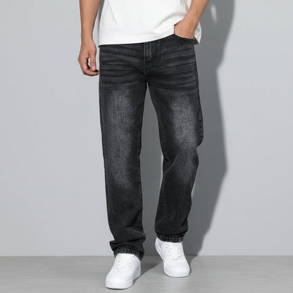 Men's Washed Straight Leg Denim Jeans Classic Casual Everyday Fit