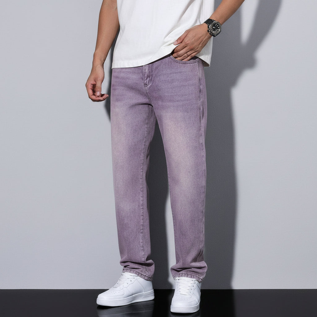 Men's Washed Straight Leg Denim Jeans Classic Casual Everyday Fit