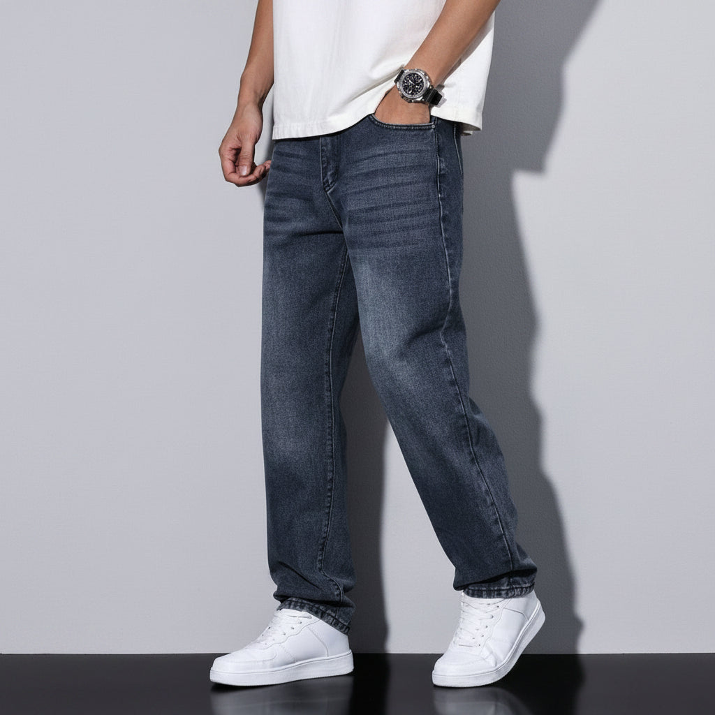 Men's Washed Straight Leg Denim Jeans Classic Casual Everyday Fit