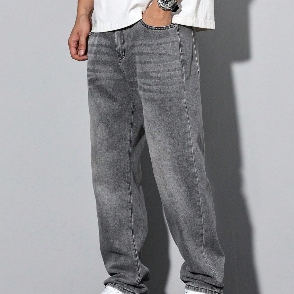 Men's Washed Straight Leg Denim Jeans Classic Casual Everyday Fit