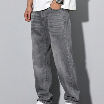Men's Washed Straight Leg Denim Jeans Classic Casual Everyday Fit
