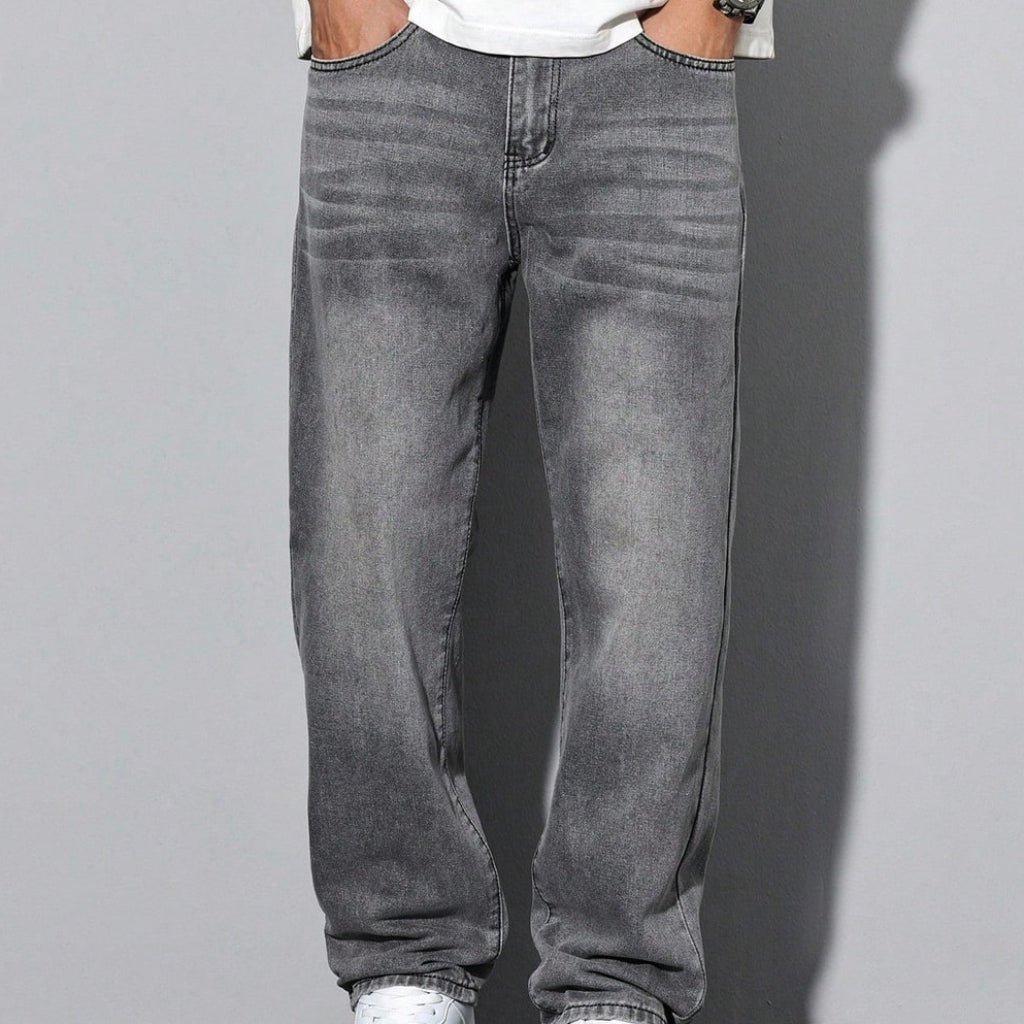 Men's Washed Straight Leg Denim Jeans Classic Casual Everyday Fit