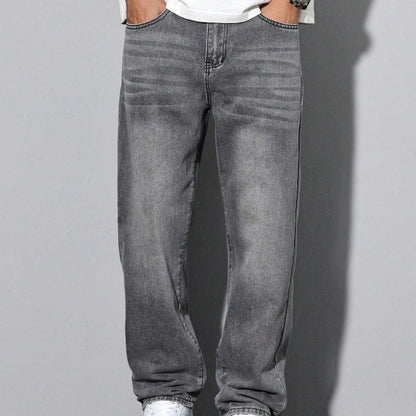 Men's Washed Straight Leg Denim Jeans Classic Casual Everyday Fit