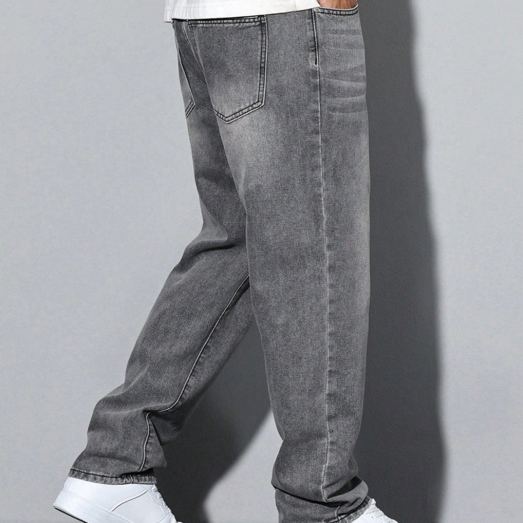 Men's Washed Straight Leg Denim Jeans Classic Casual Everyday Fit
