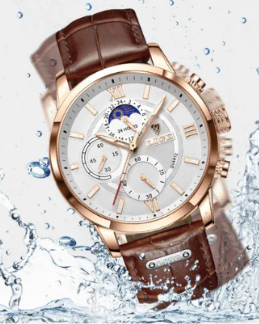 Men's Waterproof Quartz Watch Classic Leather Strap
