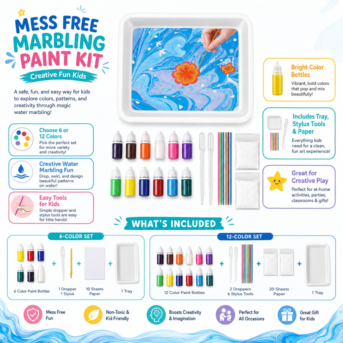 Mess Free Marbling Art Paint Kit for Kids