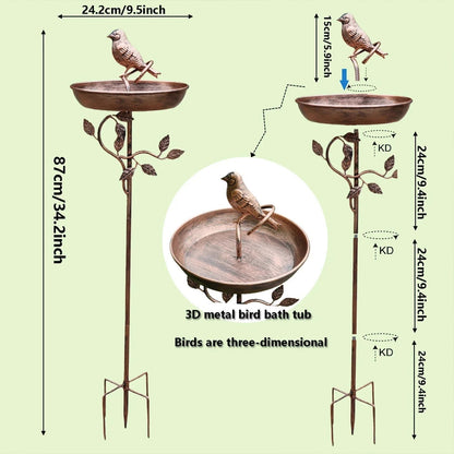 Metalen vogelbad met decoratieve standaard voor water voor tuinvogels