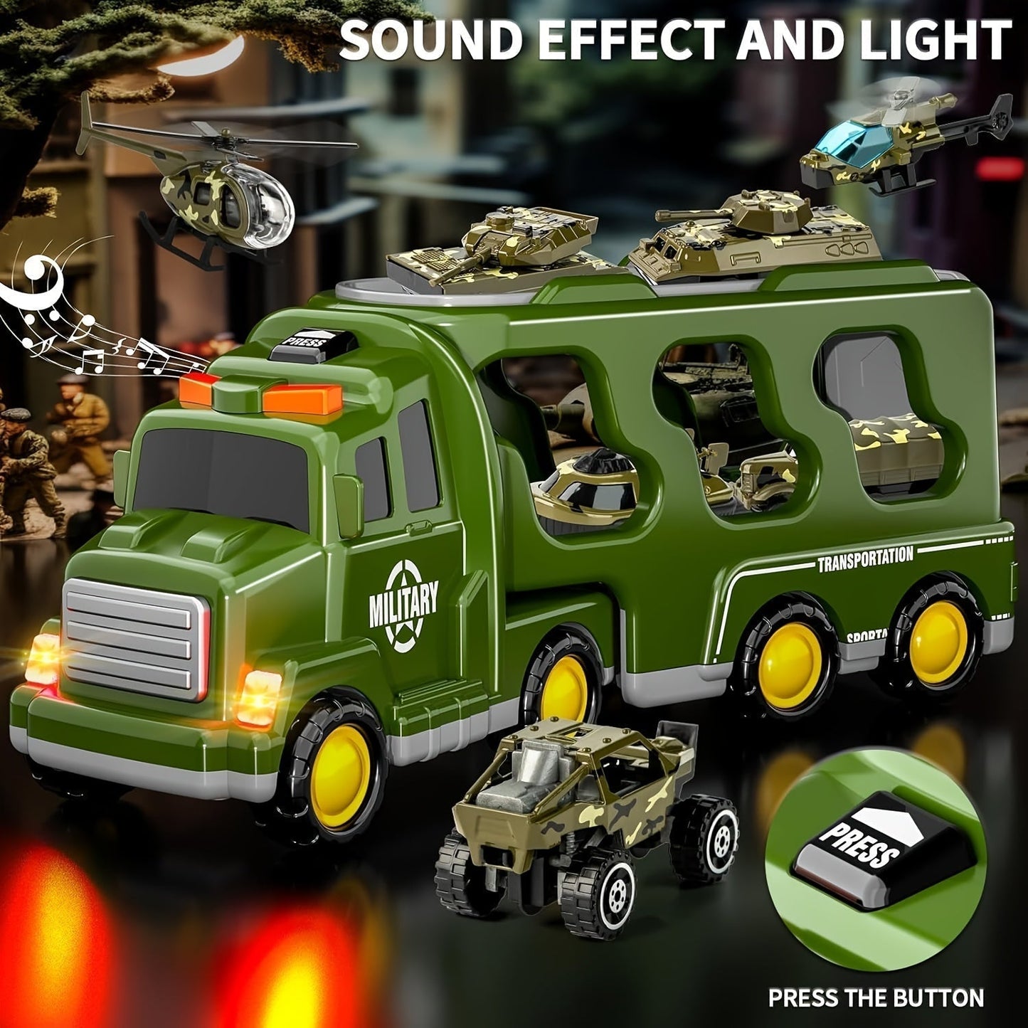 Military Toy Truck Set Kids Army Vehicles Soldiers Playset 14 in 1