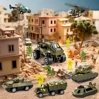 Military Toy Truck Set Kids Army Vehicles Soldiers Playset 14 in 1