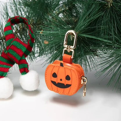 Mini Halloween Christmas Ghost Keychain Storage Bag PU Leather Charm