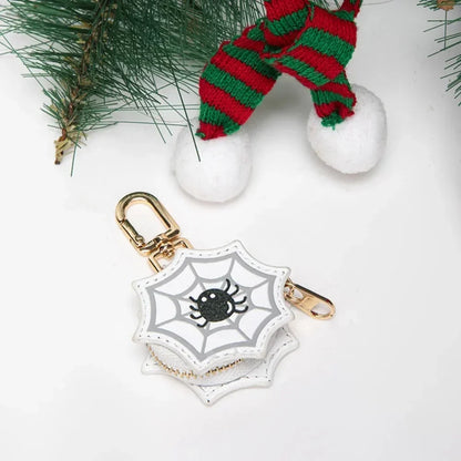 Mini Halloween Christmas Ghost Keychain Storage Bag PU Leather Charm